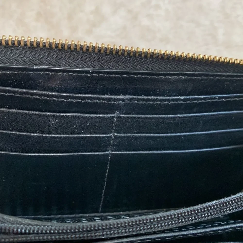 Kate Spade Zip Around Wallet Black Nylon Logo Plate